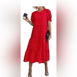 Pretty Garden Elegant Red Polka Dot Maxi Dress